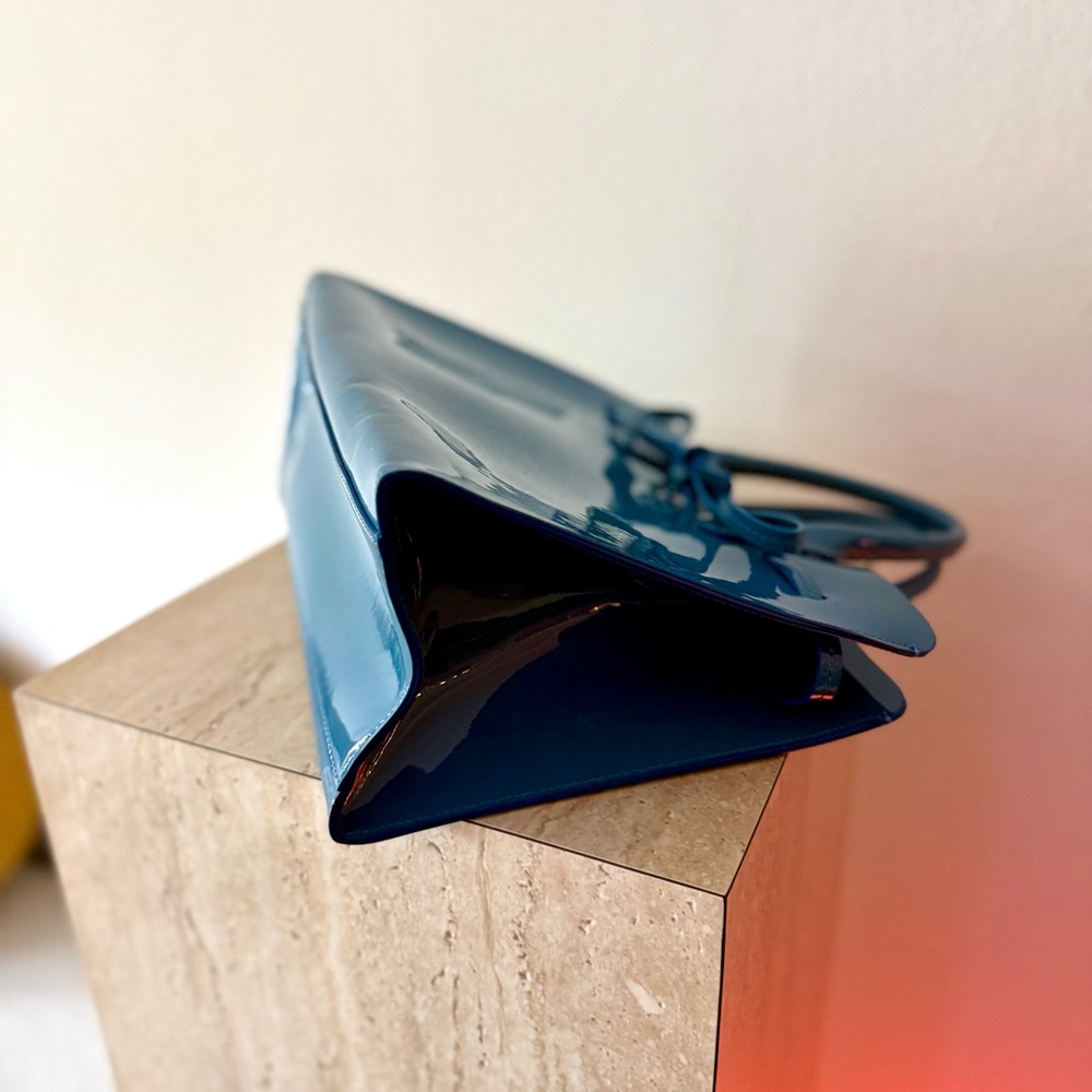 Mansur Gavriel Blue Patent Leather Top-Handle Sun Bag - Picture 9 of 12